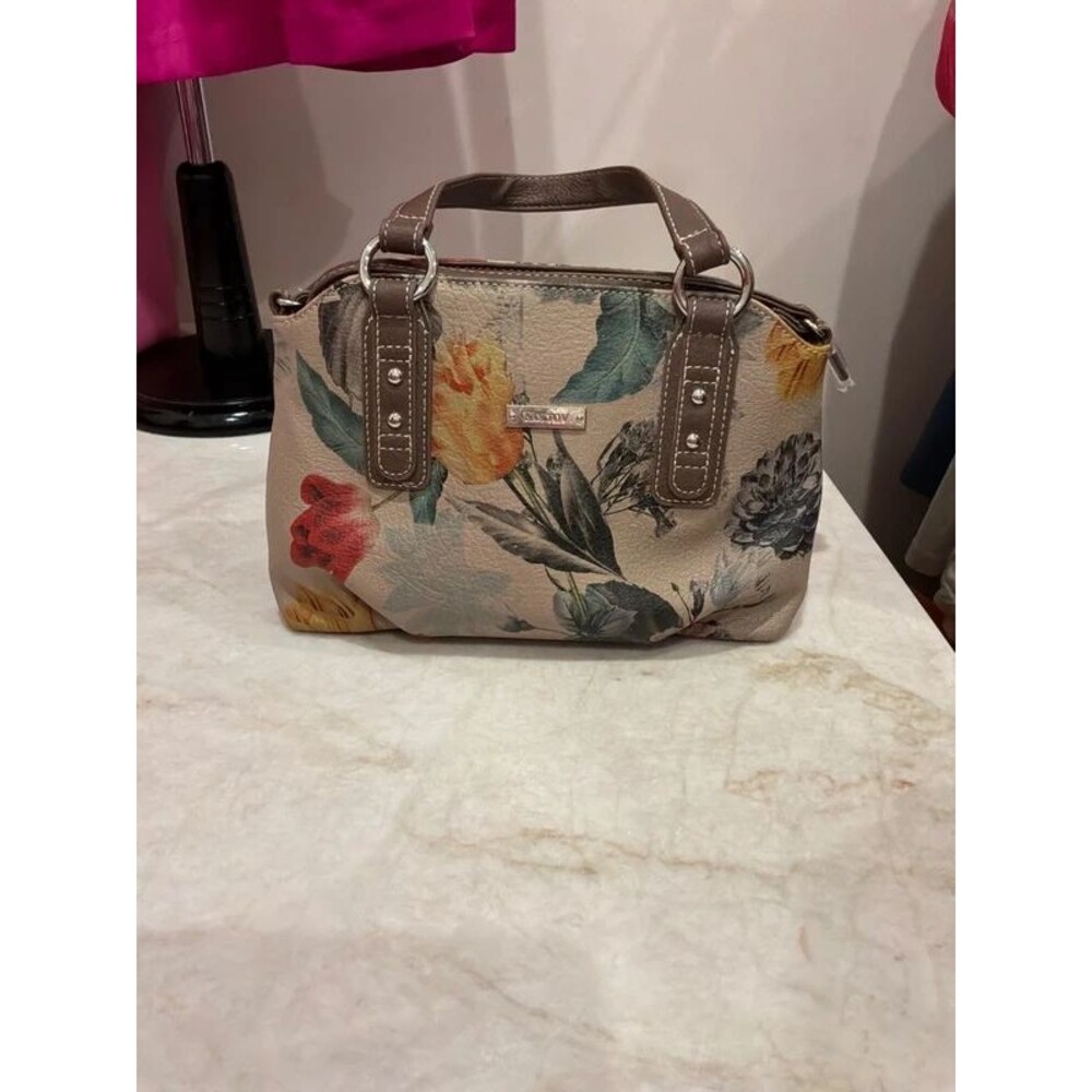 Koltov Vintage-Vibe Floral Print Faux Leather Top-Handle Satchel